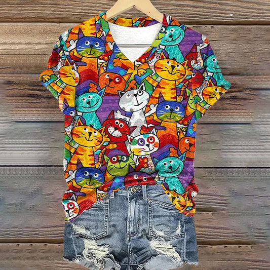 Comstylish Women's Retro Funny Animal Cat Printed T-shirt