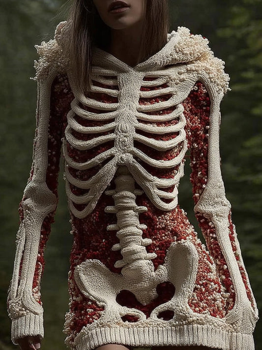 Women's Halloween Skeleton Skeleton And Flower Glitter Hooded Sweater artswardrobe