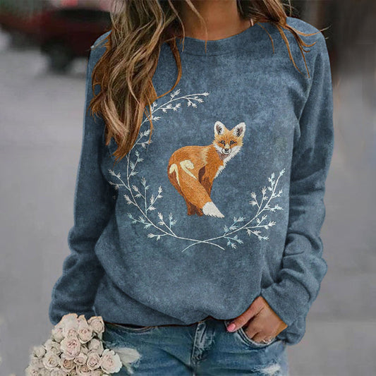 Fox Embroidery Printed Casual Sweatshirt artswardrobe