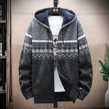 Men's Vintage Knitted Pattern Hooded Cardigan Sweater elevenforest
