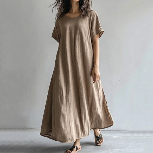 Vintage Solid Color Cotton Linen Comfy Maxi Dress artswardrobe