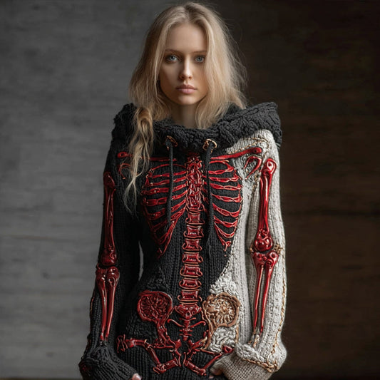 Comstylish Halloween Anatomy Art Black And White Hooded Sweater