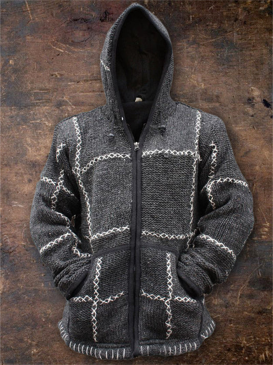 Men's Retro Patchwork Stitched Cozy Hooded Cardigan artswardrobe