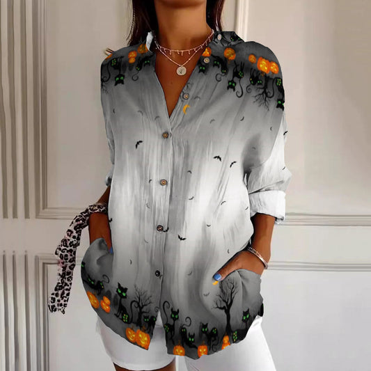 Comstylish Halloween Black Cat Print Women'S Shirt