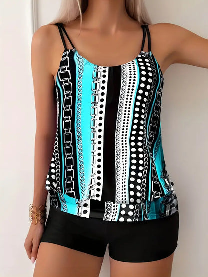 LM | Striped tankini with print