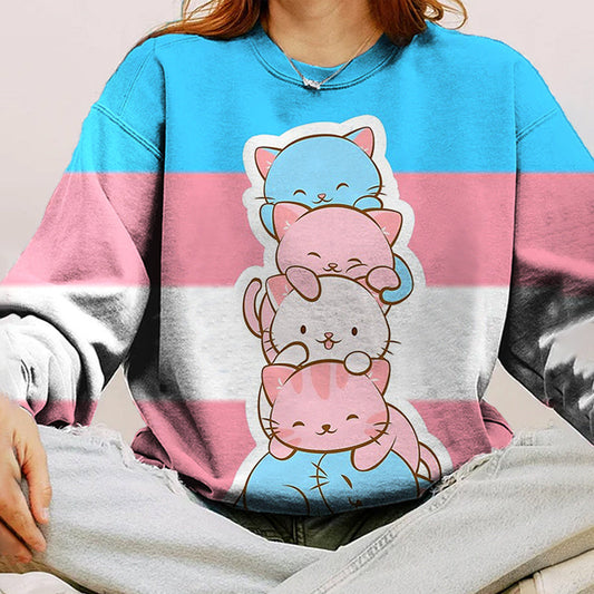 Comstylish Transgender Pride Flag Cute Kawaii Cats Women's Sweatshirt