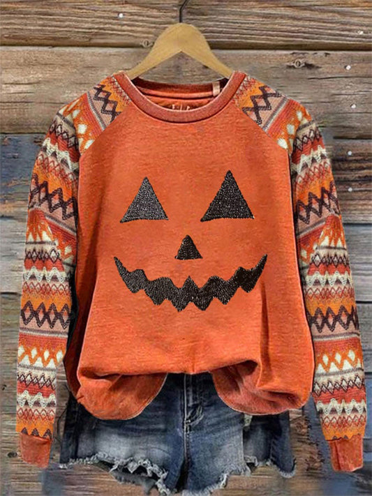 Women's Halloween Pumpkin Face Sweatshirt artswardrobe