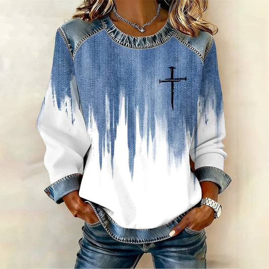 Comstylish Women's Faith Cross Print Sweatshirt
