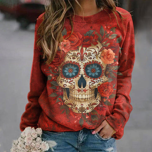 Comstylish Mexican Day Of The Dead Skull Print Crew Neck Sweatshirt