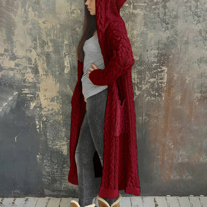 Women'S Solid Color Hooded Knitted Cardigan elevenforest