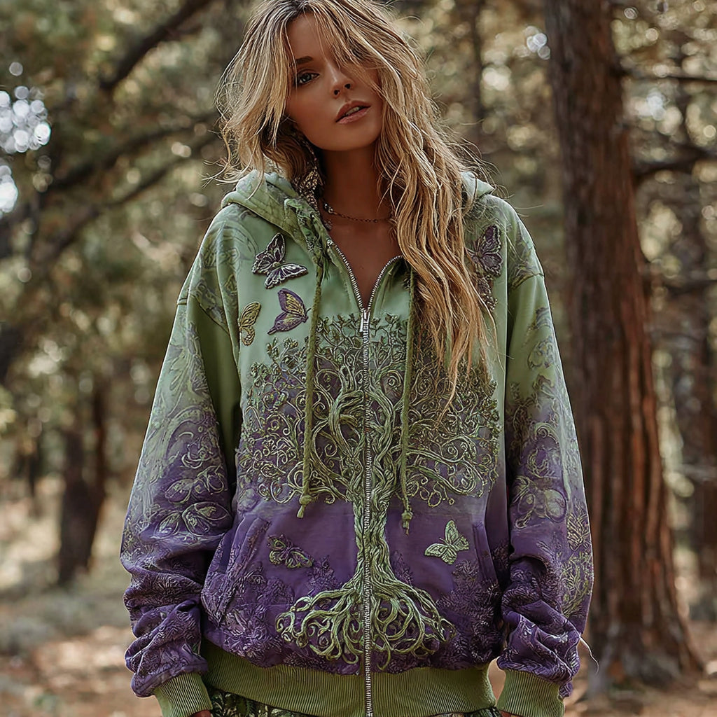 Women's Viking Celtic Knot Tree Of Life Comfort Warm Zip Hoodie artswardrobe