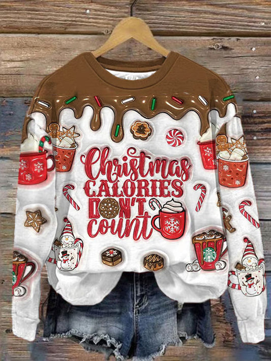 Comstylish Women's Christmas Calories Don't Count Print Sweatshirt