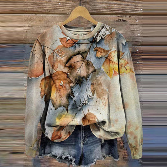 Vintage Maple Leaves Art Printed Casual Sweatshirt artswardrobe
