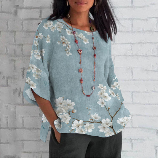 Comstylish Floral Print Crew Neck Casual T-Shirt