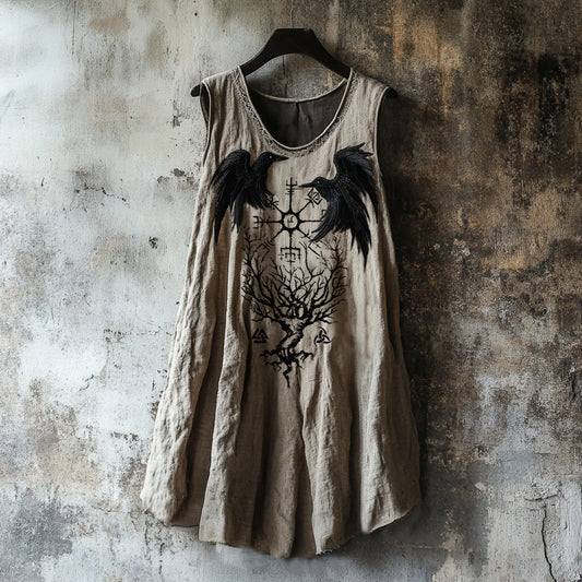 Tribal Raven And Life Of Tree Viking Runes Art Linen Blend Tank Top artswardrobe