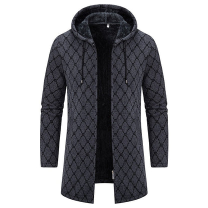 Men's Vintage Knitted Pattern Comfortable Plush Hooded Coat elevenforest