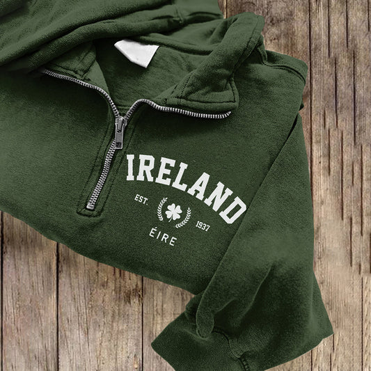 Comstylish Vintage Love Ireland Art Pattern Casual Zipper Sweatshirt