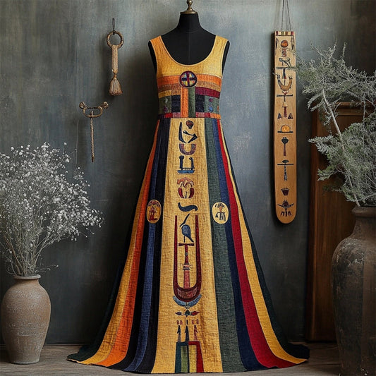 Ancient Egyptian Elements Inspired Flowy Linen Maxi Dress artswardrobe