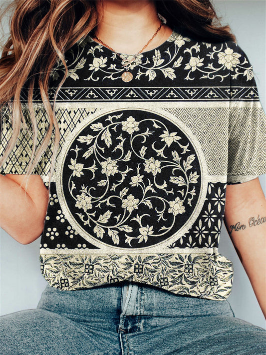 Comstylish Classy China Floral Pattern Vintage T Shirt