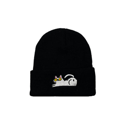 Cute Lazy Cat Embroidered Warm Knitted Hat elevenforest
