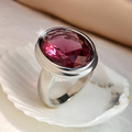 Red Rounded Stone Silver Ring