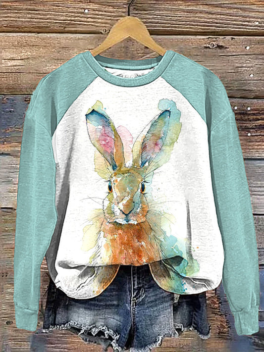 Watercolor Rabbit Casual Cozy Sweatshirt artswardrobe