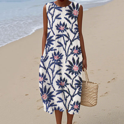 Comstylish Japanese Floral Pattern Women's Linen Vest Dress