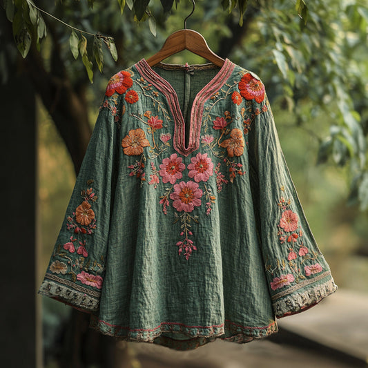 Comstylish Women's Bohemian Vacation Vintage Floral Long Sleeve Shirt