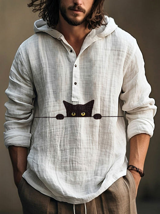 Japanese Art Black Cat Print Cotton Blend Hoodie elevenforest