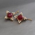 Red Stone Pearl Earrings