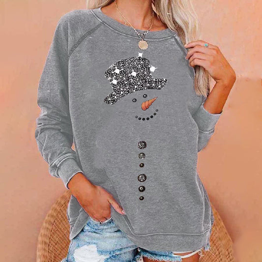 Comstylish Women's Christmas Snowman Print Casual Sweatshirt