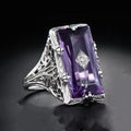 Rectangular Purple Glass Silver Ring