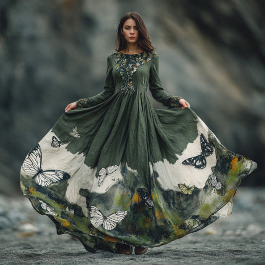 Comstylish Women's Vintage Classy Butterfly Wings Inspired Flowy Maxi Dress