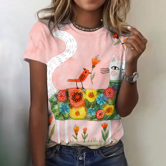 Animal World Print Women'S Round Neck T-Shirt elevenforest