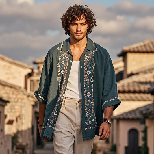 Men's Bohemian Floral Casual Shirt artswardrobe