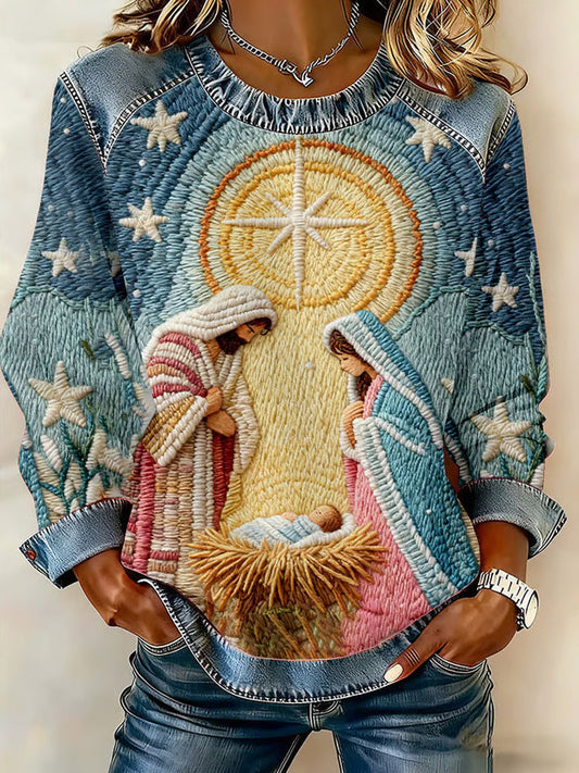 Comstylish Women's Casual Retro Jesus Print Sweatshirt
