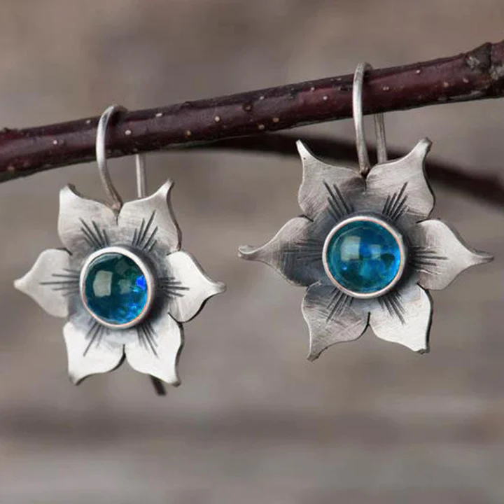 Blue Crystal Flower Earrings
