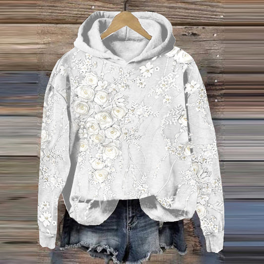 Comstylish Vintage Embroidery Floral Casual Hoodie