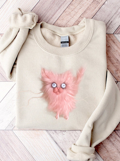 Funny Fuzzy Cat Felt Art Comfy Sweatshirt elevenforest