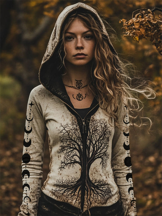 Comstylish Tree Of Life Moon Phase Mystical Handmade Hoodie