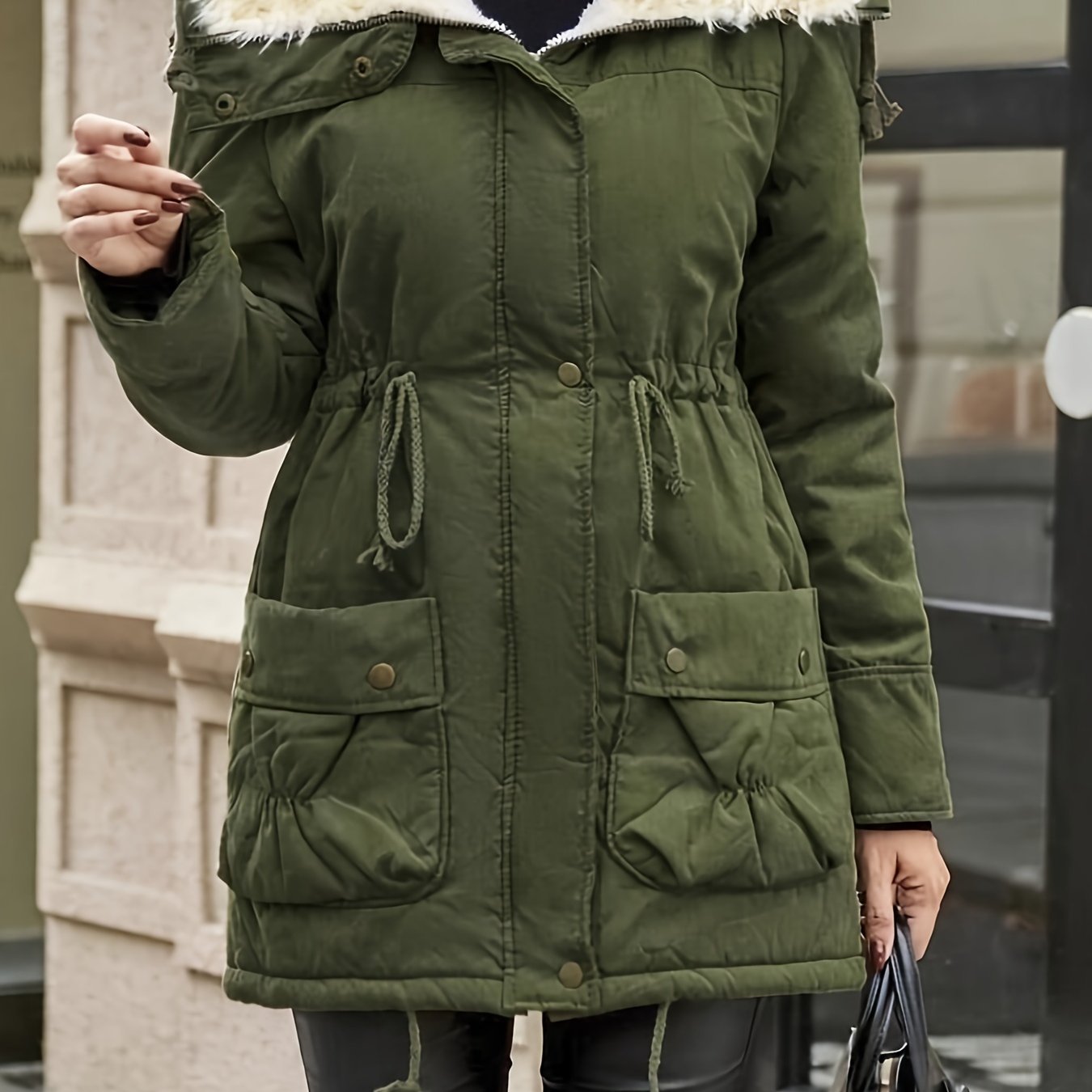 LM | Warm faux fur jacket with zipper and drawstring at the waist