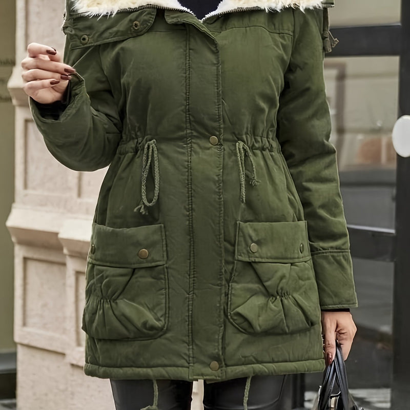 LM | Warm faux fur jacket with zipper and drawstring at the waist
