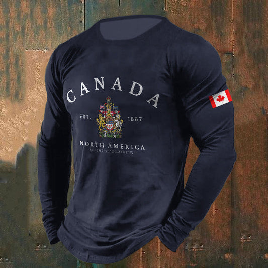 Men's Canada Flag Print Crew Neck Long Sleeve T-shirt elevenforest
