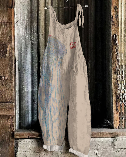 Comstylish Vintage Jellyfish Japanese Art Loose Casual Jumpsuit