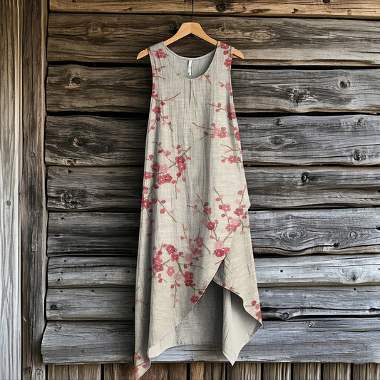Comstylish Women's Vintage Floral Art Irregular Midi Dress