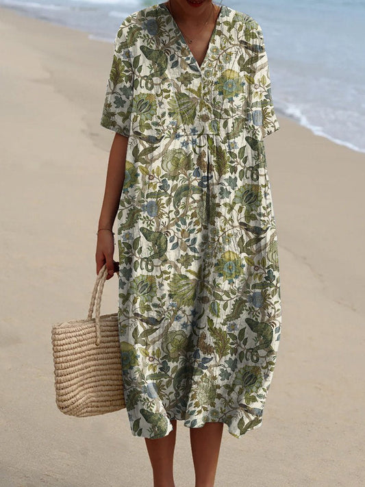 Vintage Style Jungle Pattern Printed Women's Flowy Dress