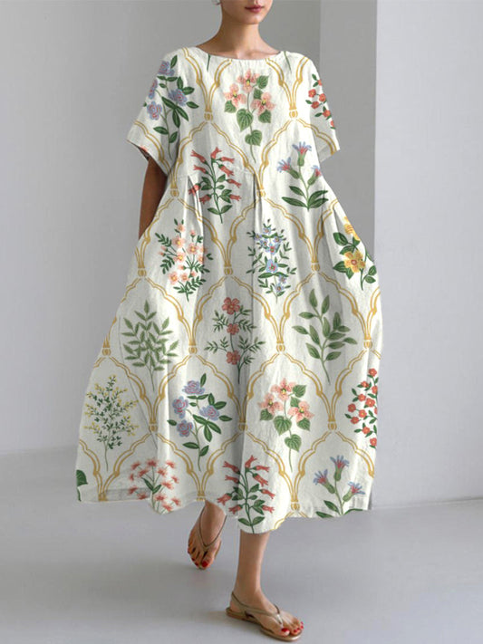 Comstylish Bohemian Floral Pattern Linen Blend Dress