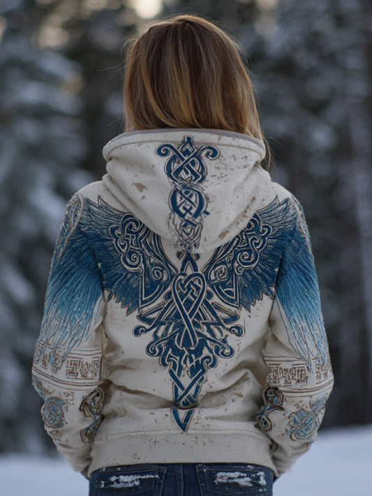 Comstylish Women's Viking Style Angel Wings Celtic Knot Blue Sweatshirt