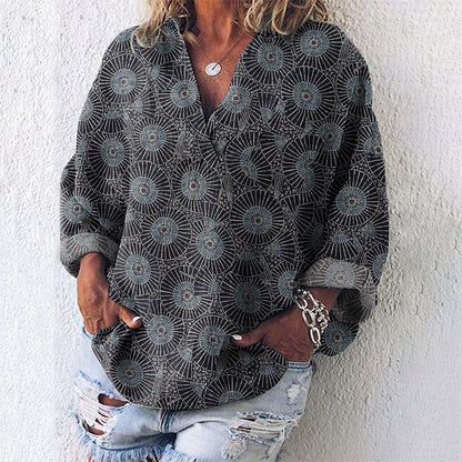 Comstylish Vintage Japanese Traditional Sashiko Art Linen Blend Tunic
