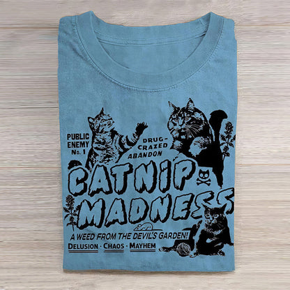 Comstylish Funny Cat Round Print Neck Short Sleeve T-Shirt